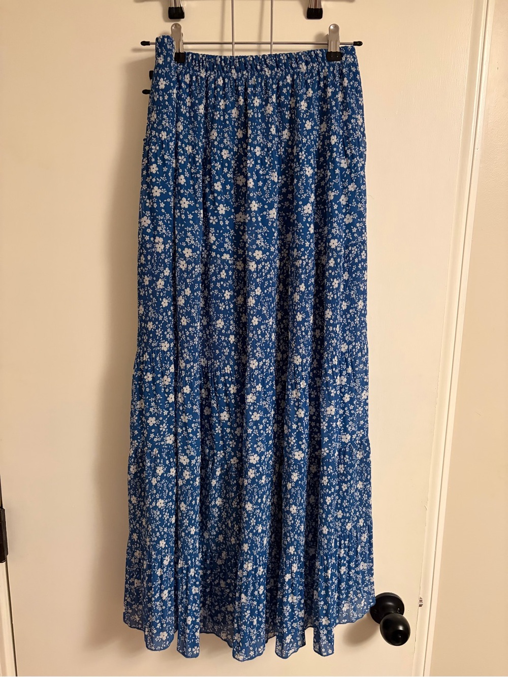 Blue Floral Maxi Skirt with Elastic Waist